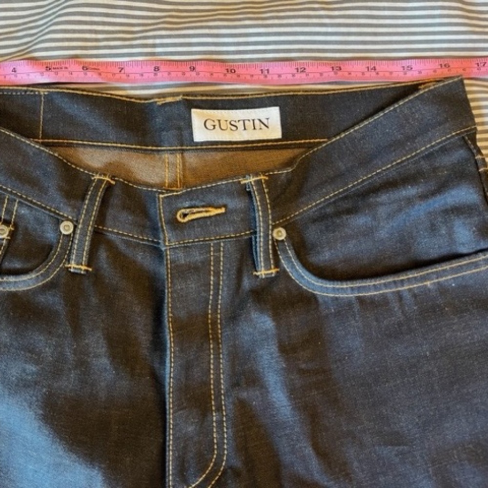 Gustin #145 Selvedge Denim Jeans, Natural Indigo x Persimmon, 34 Straight